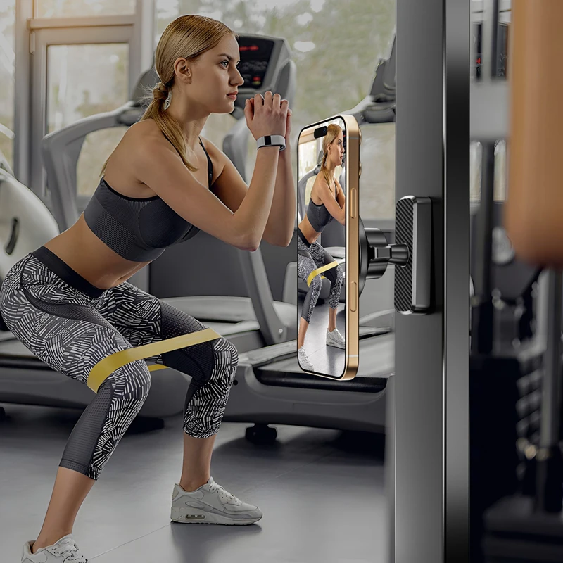 

Магнитный держатель телефона для тренажерного зала 360° ° Регулируемый сильный портативный магнит для записи тренировок, совместимый с iPhone 17/16/15
