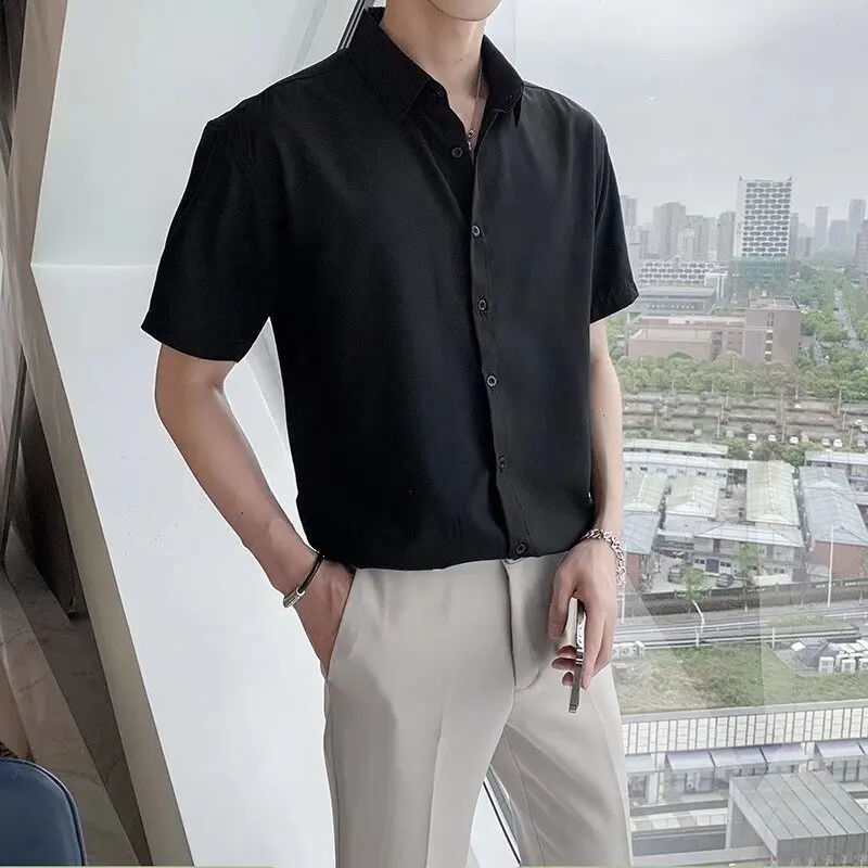 

Мужская ort Sve irt, летняя модная свободная внутренняя одежда из ледяного шелка, подходит для молодежи, тонкая ткань, чистый цвет C8