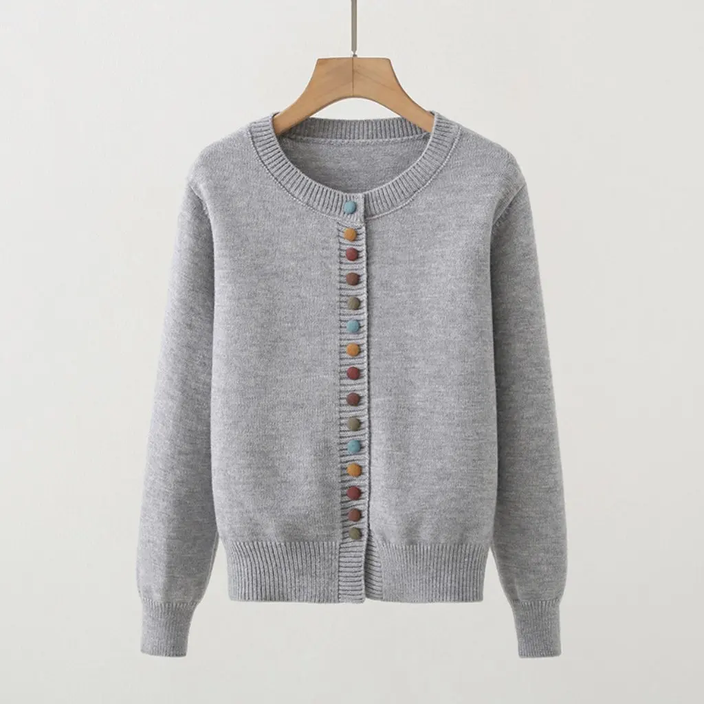 B1YUE-1007 Dames Koreaanse Stijl Gebreid Vest Herfst Winter Franse Stijl Trui Kleur Gesp Ontwerp Groothandel