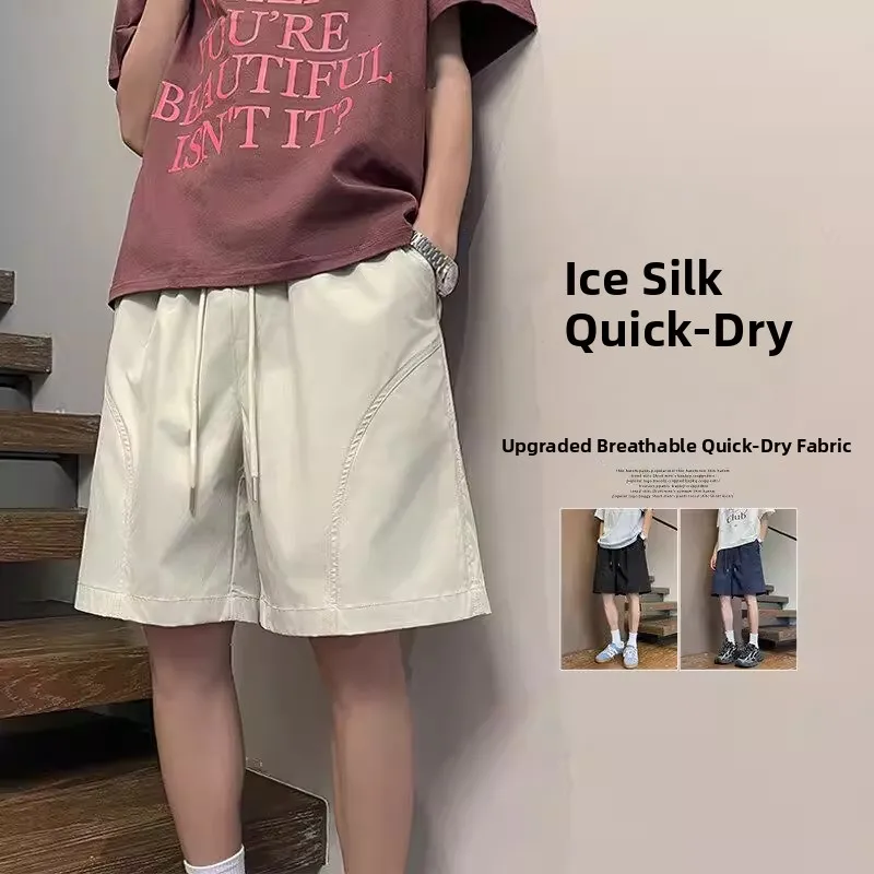 

Lightweight Cotton Workwear Shorts for Boys Youth Casual Five-Quarter Pants Big Kids Loose Fit Elastic Waist Straight Leg