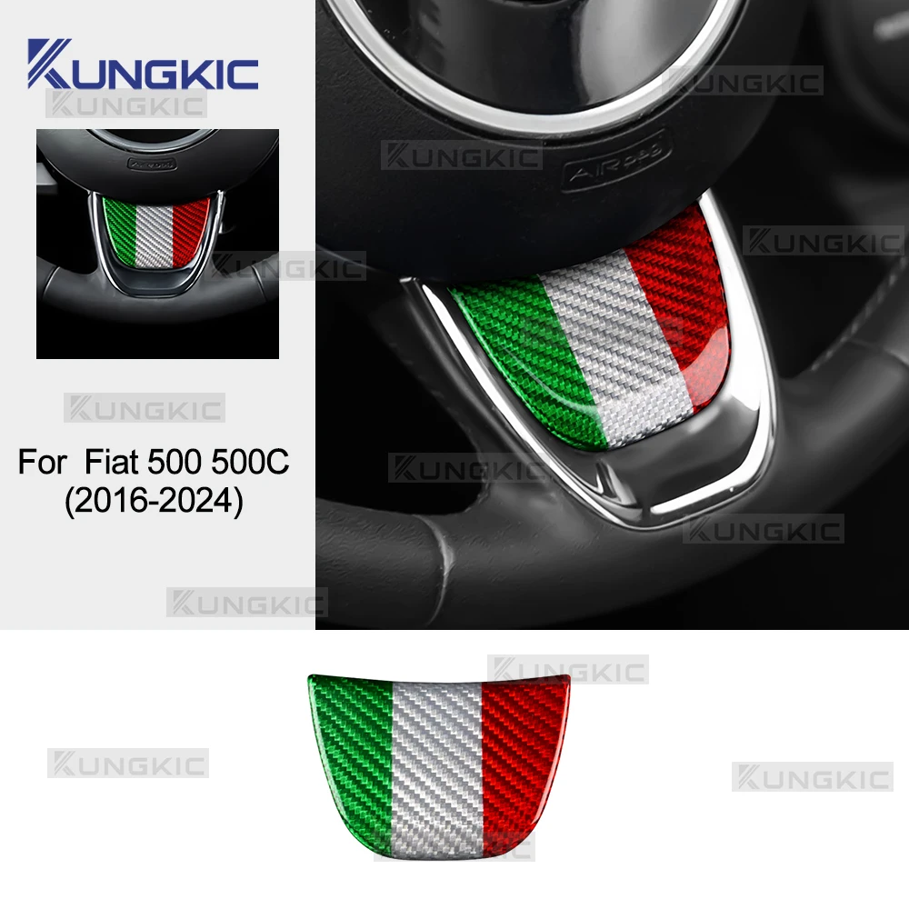 

Black Hard Carbon Fiber Steering Wheel Lower Trim Cover Sticker for Fiat 500/500C 2016 2017 2018 2019 2020 2021 2022 2023 2024