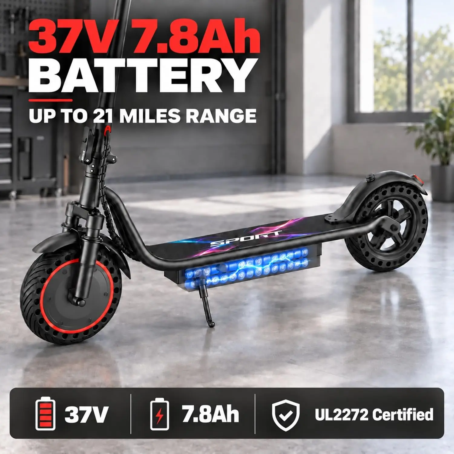 10'' Electric Scooter 19 MPH Top Speed 500W Brushless Motor Dual Suspension System Up to 21 Miles Range Smart APP Control for Adults Teens