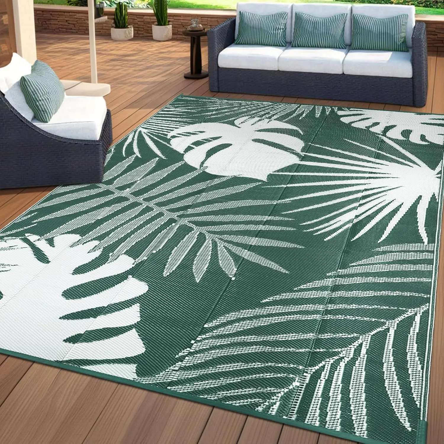 

Waterproof Outdoor Rug 8x10 ft, Reversible Plastic Straw Mat with Leaf Pattern, Large Floor Mat for Patio, Camping, Picnic, B