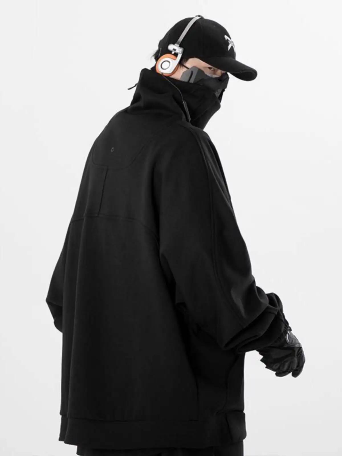 Autumn Winter 300lbs Plus Size Men's Street Dance Hip Hop Turtleneck Techwear Hoodie   Long Sleeve Loose Stand Collar