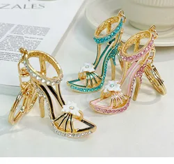 Korean Style Fashion New Drop Oil Small Flower High Heel Shoes Keychain Pendant Girls Wild Bag Key Ring Pendants