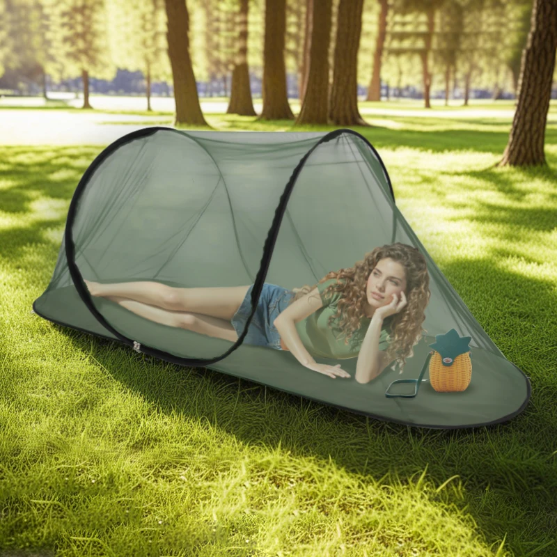 Army green boat-shaped mosquito net wider and taller installation-free portable anti-mosquito collapsible outdoor camping