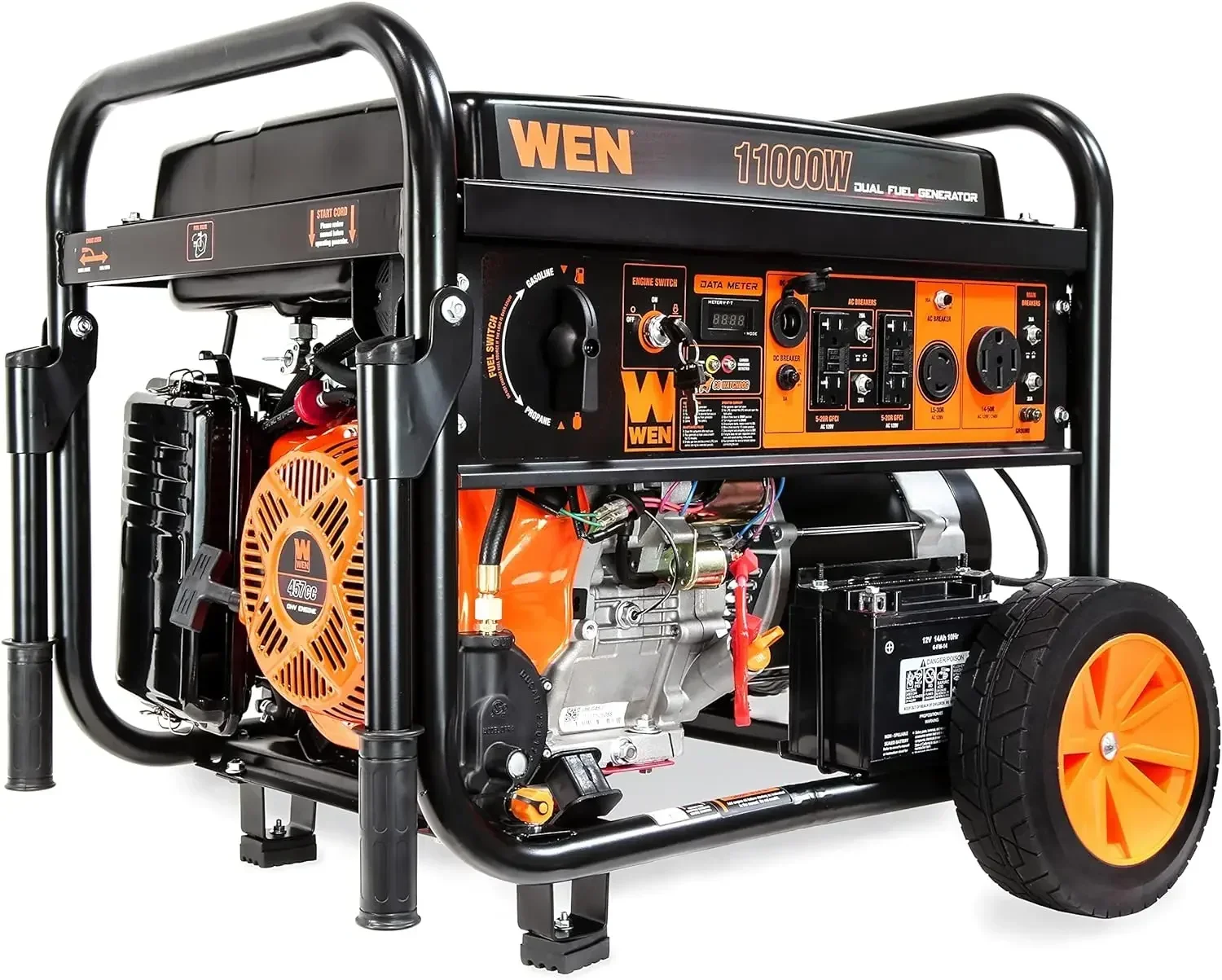 2024 HOT DF1100X مولد كهربائي محمول بقدرة 11000 وات مع مجموعة عجلات ومستشعر إيقاف التشغيل CO، أسود |   أمريكا |   جديد