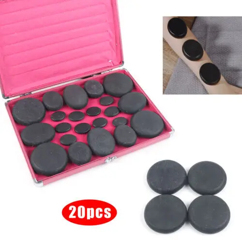 20Pcs Portable Smooth and Natural Basalt Hot Rock Set Massage Stone Warmer with Heater Box for Spa Body Relaxing Massage Therapy