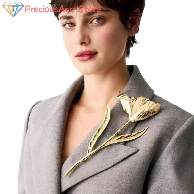 خمر فريد كبير ورقة معدنية زهرة بروش للنساء الفتيات مبالغ فيها بدلة على الموضة الصدار دبابيس تظهر مجوهرات الحفلات هدية