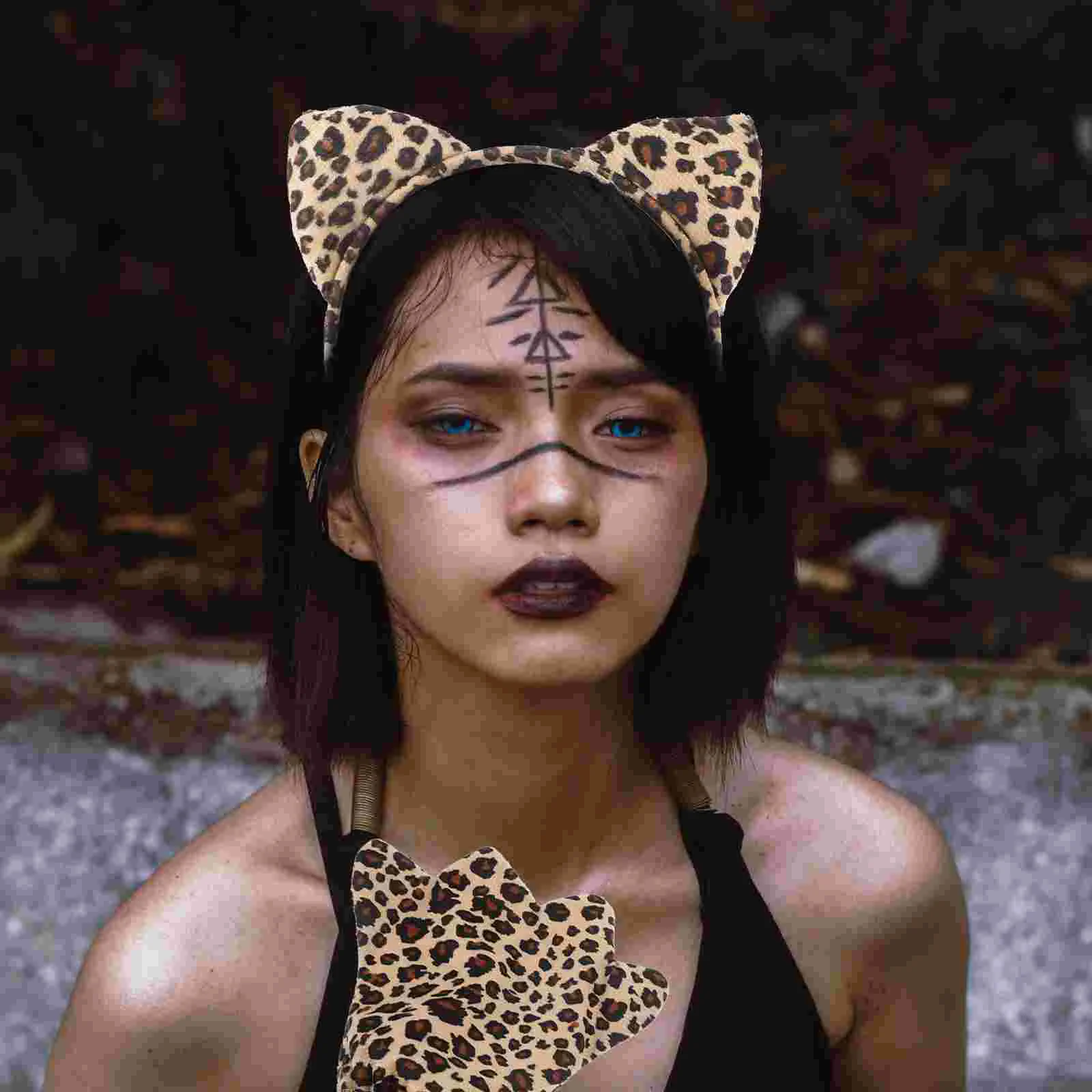 

Leopard Print Headband Set Halloween Cosplay Supplies Tail Gloves Prop Animal Adult Costume Suit Ears