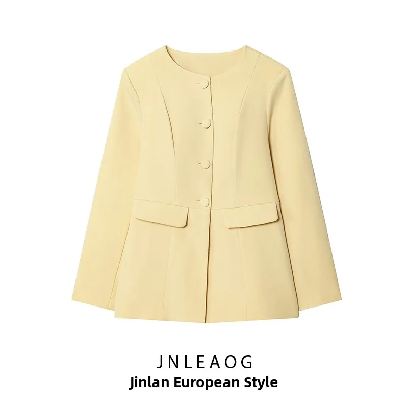 

JNLEAOG Autumn New Women's Faion Windproof Button round Ne Suit Jaet Casual Long Sve Polyester Fiber Single Button