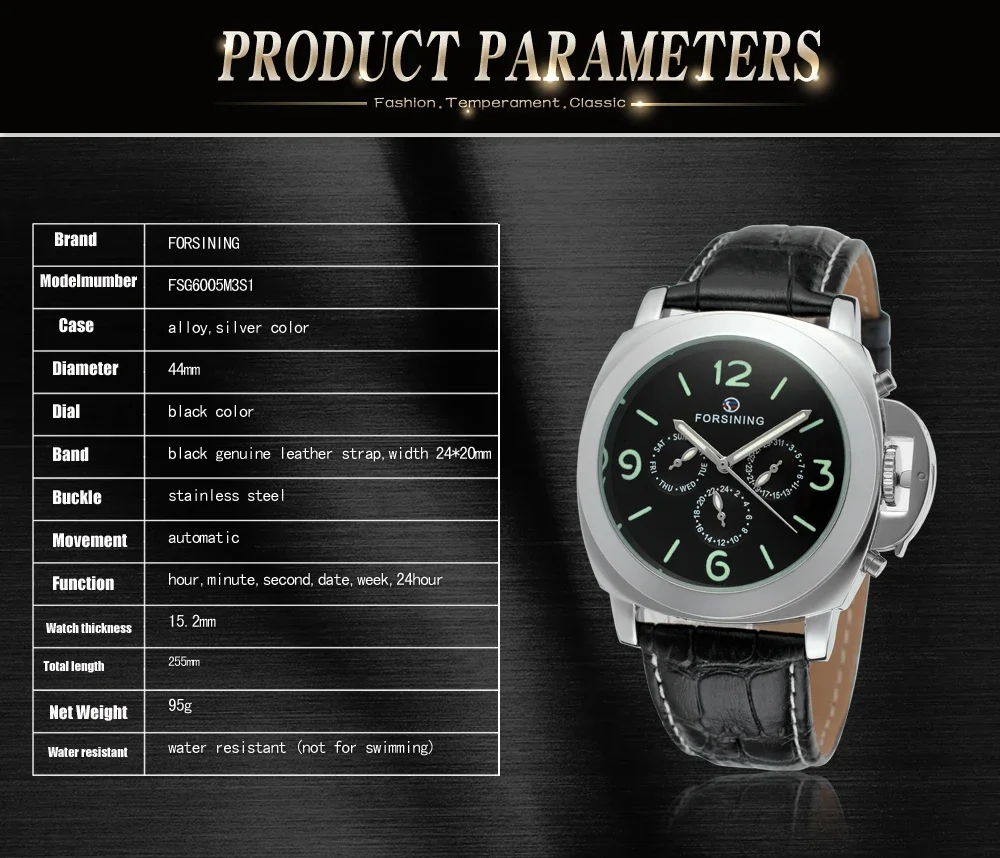 Forsining Men\'s Top Brand New Automatic Self-winding Genuine Leather Strap Fashion Casual Wristwatch With Date Week For Man Gift