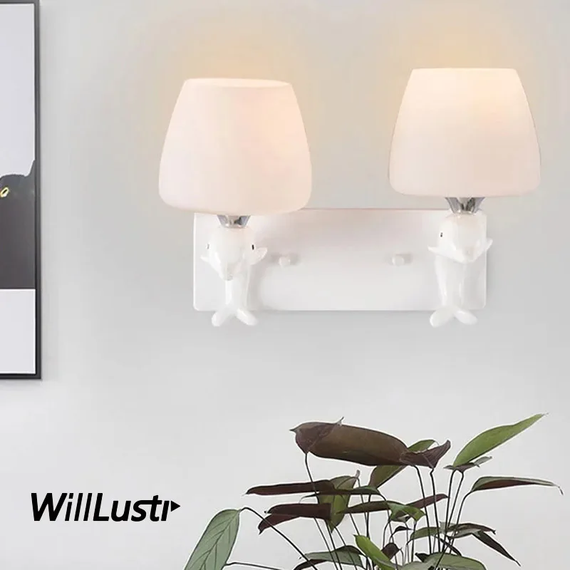 Milk White Glass Wall Sconce Resin Dolphin Lamp Hotel Cafe Bakery Aisle Living Room Bedside Single Double Head Lighting