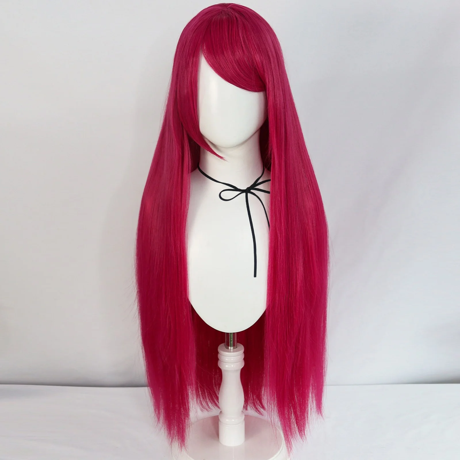 Synthetic Long Straight Rose Red Princess Cosplay Wig with Bangs Women's Wig for Halloween