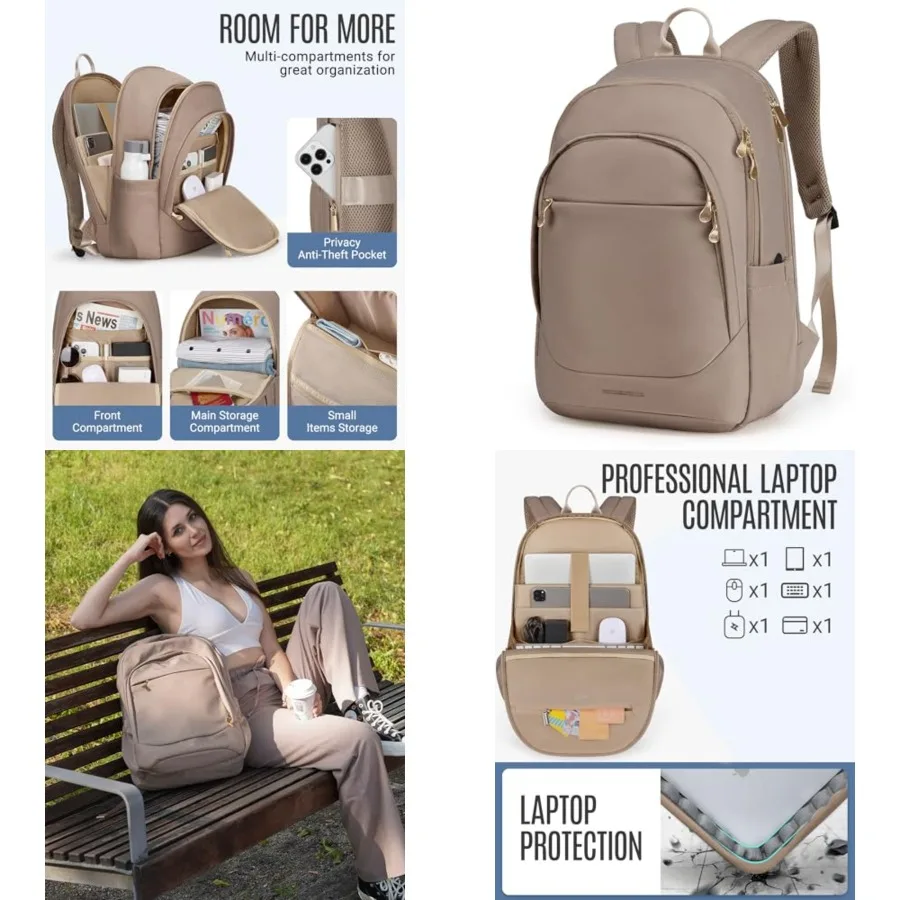 

Travel Laptop Backpack Women, Laptop Backpack with USB Charging Hole, Water Resistant College Bookbag, Computer Backpacks for W