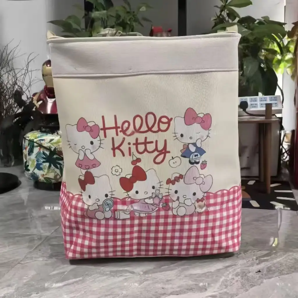 سلة تخزين مقاومة للماء من سانريو هالو كيتي سعة 120 لترًا للنساء، سحاب مزدوج قابل للطي للتخزين الموسمي مع صندوق حلقي فولاذي #5