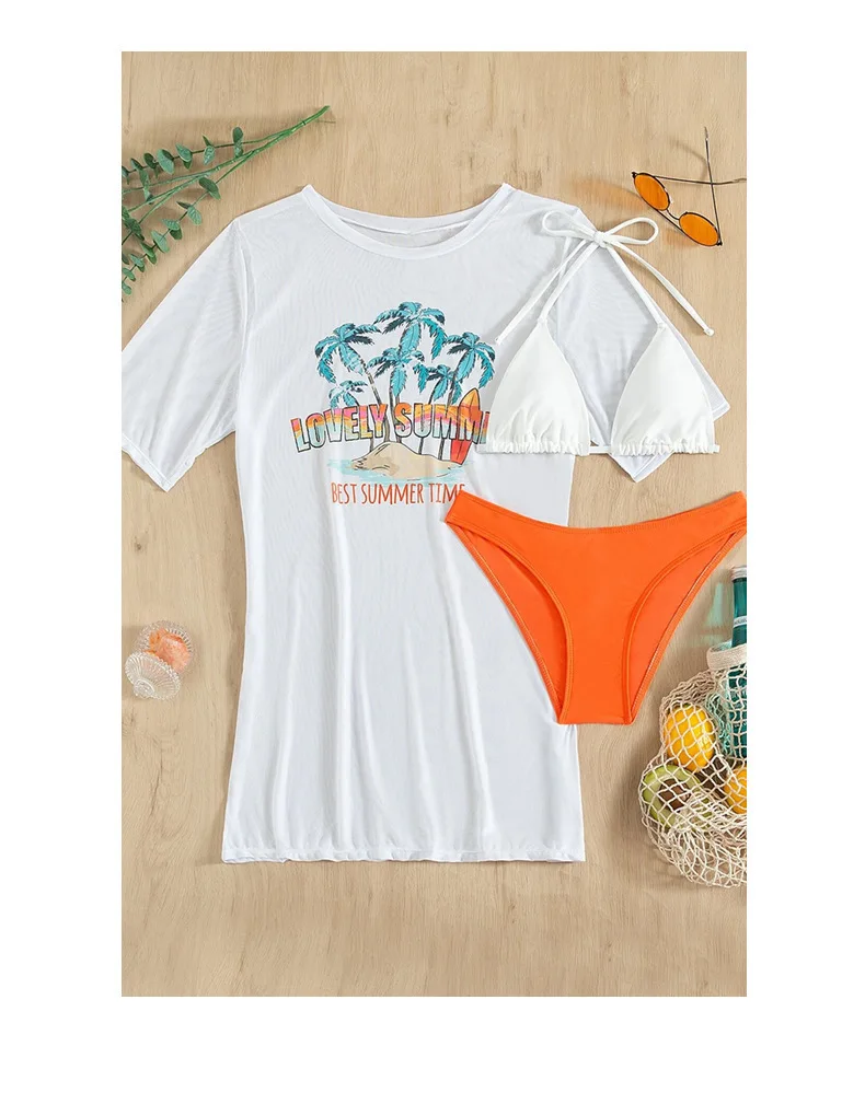 New bikini three-piece set with printed sexy European and American smock swimsuit for women