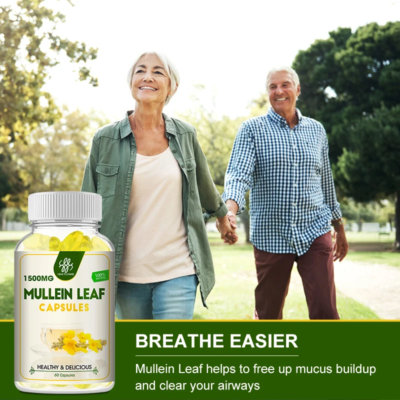 Organic Mullein Leaf Capsules Respiratory Health - Organic Mullein Leaf Extract for Lung Detox, Cleanse - 120 Vegan Cap