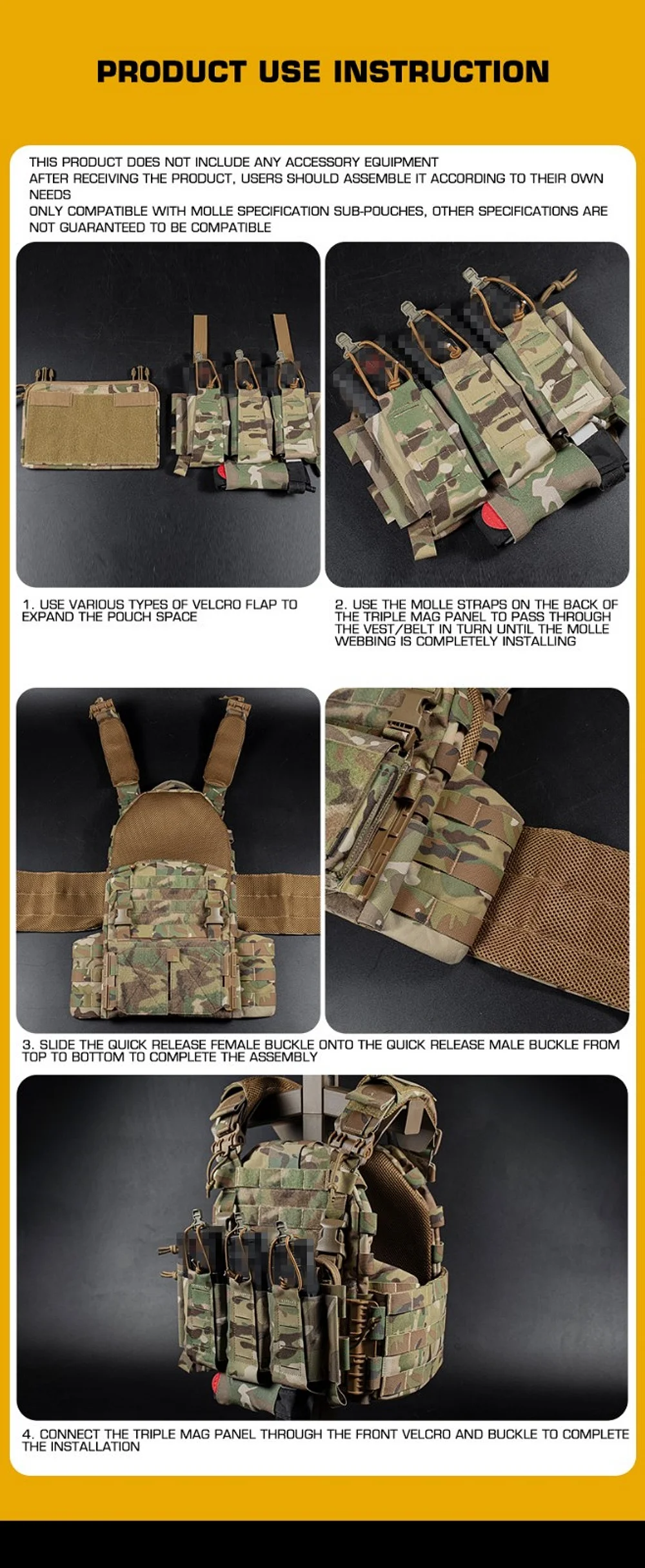 Gilet Tactique Avec Poches Et Boucle Rapide - Taille Réglable 80-110 Cm, Nylon, Pour Chasse, Airsoft, Outdoor - 2