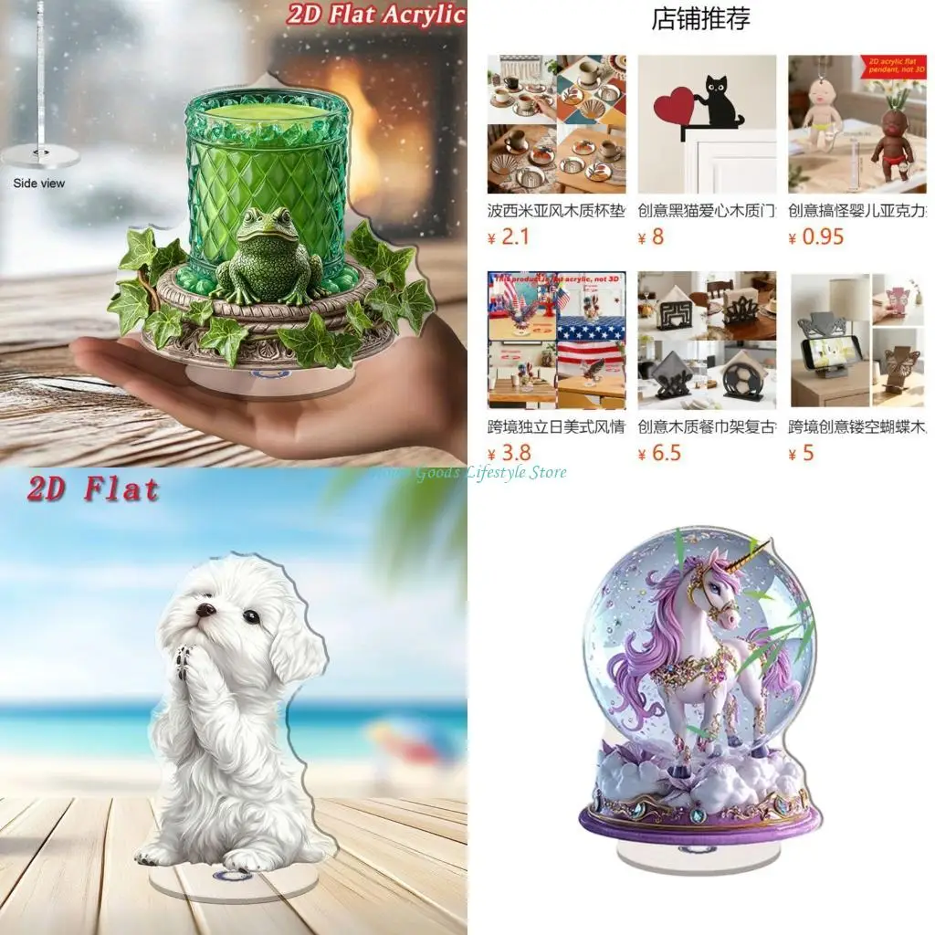 E74E Animal Desktop Standee Tabletop Ornament,2D Acrylic Desktop Decorations 2D Flat Desktop Art Statue for Bedroom Decors
