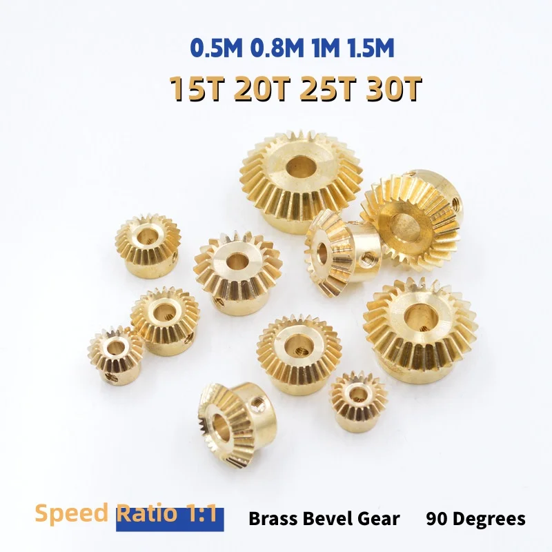 1pcs 1:1 Brass Bevel Gear  0.5M 0.8M 1M 1.5M 15 20 25 30 Teeth  90 Degrees Meshing Angle Gears Bore 3/4/5/6/8/10/12/14/15mm