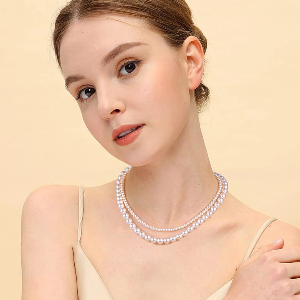 Trumium Vintage Elegant 6/8/10mm White Pearl Chain Choker Necklace for Women Wedding Party Fashion Simple Jewelry Giris Gift