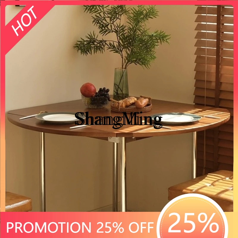 

SM new folding retro round dining table small apartment simple household square log medium ancient style