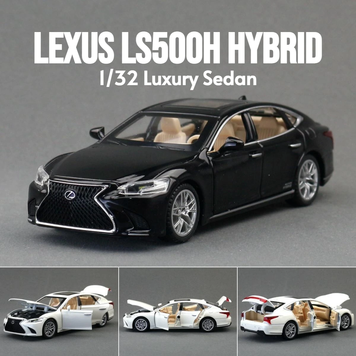 1/32 Lexus LS500H Toy Car For Children Diecast Miniature Model Pull Back Doors Openable Sound & Light Collection Gift for Boy