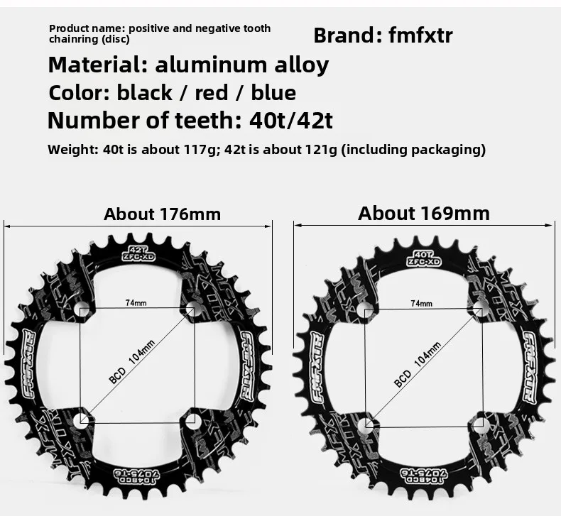 Fahrrad-Positive- und Negative-Getriebescheiben 104bcd, Kettenblatt 32/34/36/38/40T/42 Zähne, Mountainbike-Rundscheibe, Einzelscheibe – Detail 3
