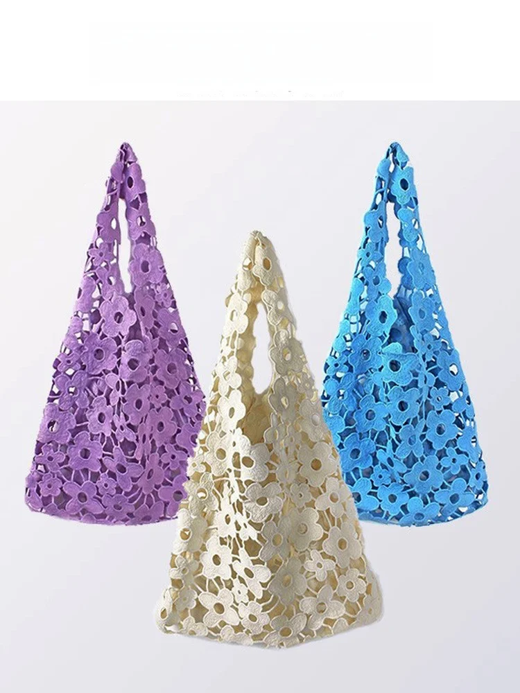 

Корейская стильная кружевная ажурная холщовая сумка для женщин, летняя новинка 2026 года, пляжная сумка для отдыха, художественная тканевая сумка-тоут, сумка на одно плечо