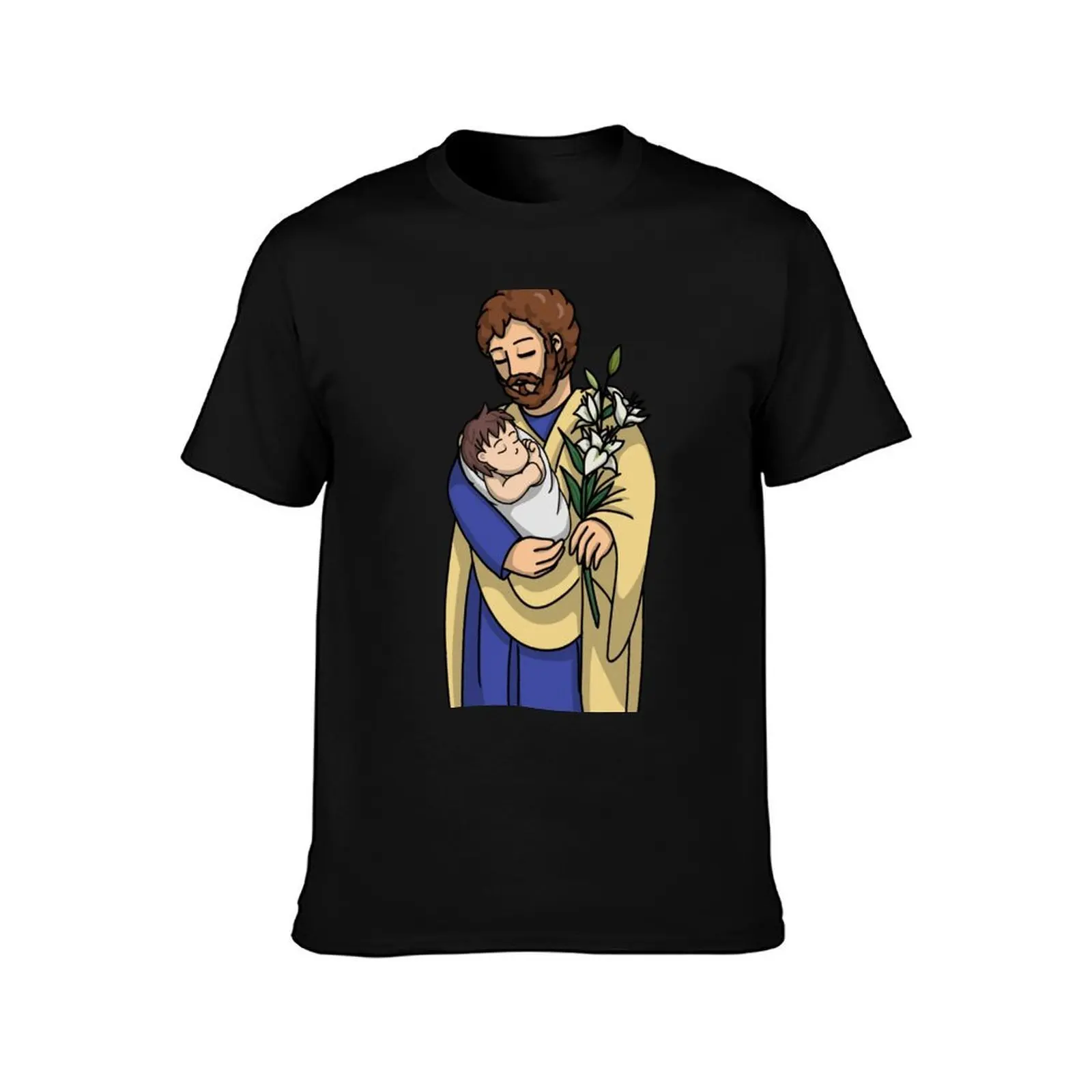 St Joseph and cute baby Jesus T-Shirt, Summer Casual Cotton Tee, Oversized Streetwear Tops, Vintage Graphic Print, 100% Cotton