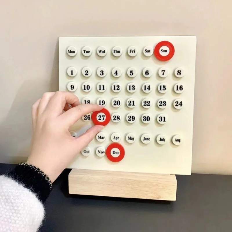 1PC  Wood Perpetual Calendar Montessori Calendar Cute Desk Adjustable Week Month Date Display Home Office Desk
