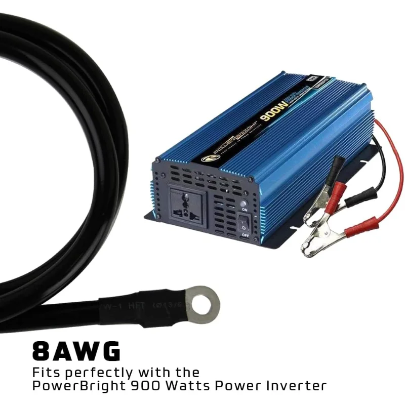 كابل بطارية Power Bright 0 AWG بطول 12 قدم من النحاس النقي مع عروات 5/16 بوصة 7/16 بوصة، كابلات سلكية احترافية من السلسلة 0