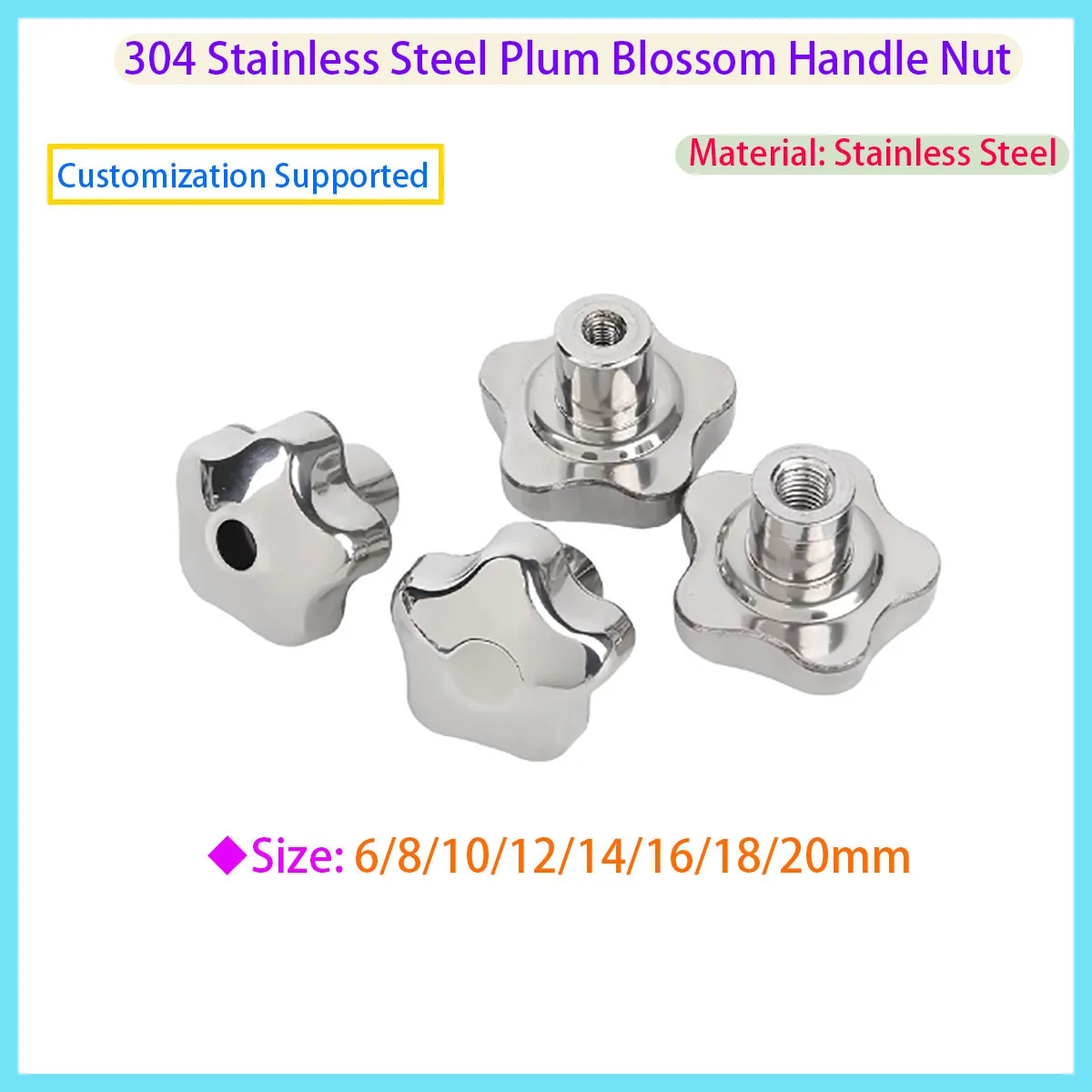 

M6M8M10M12M14M16M18M20 304 Stainless Steel Star Shaped Handle Knob Nut Blind Hole/through-hole Locking Handwheel Nut