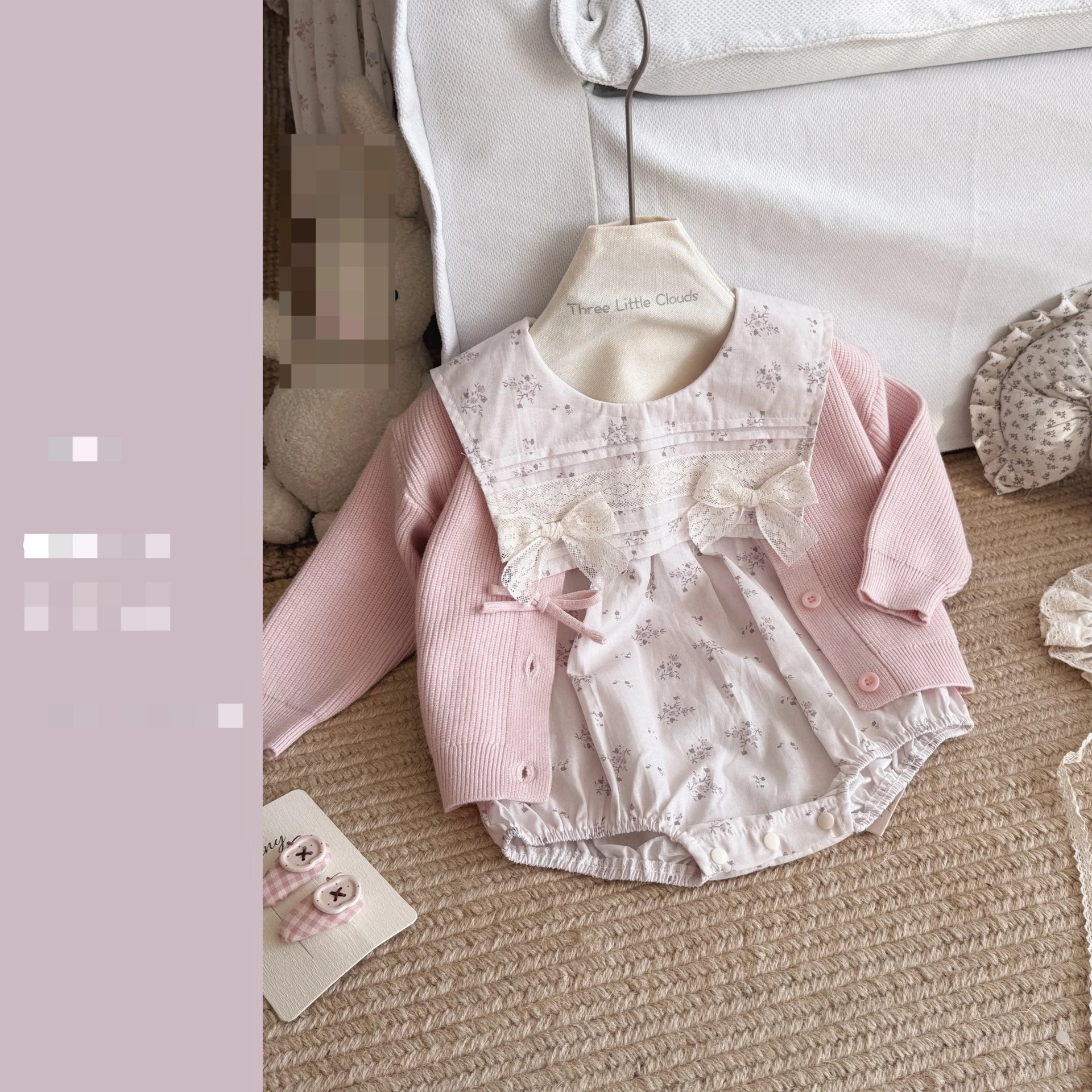 2026 Spring Autumn Baby Girl Sweet Comfortable Lace Bow Knot Long Sleeve Romper Cute Floral Onesie Romper