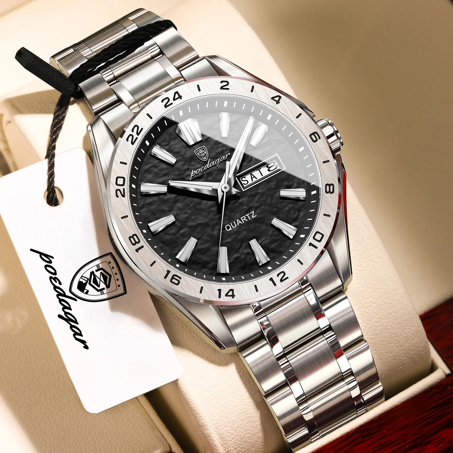 POEDAGAR Fashion Business Men's Watches High Quality Waterproof Luminous Watch For Men Date Week Casual Quartz Male Clock Reloj