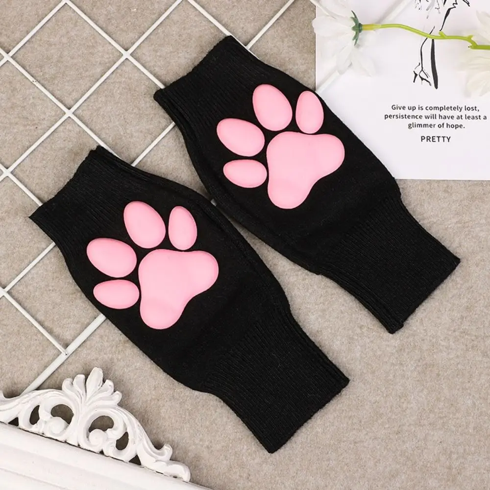 Soft Cute Cat Paw Mittens Gloves Silicone 3D Toes Beans Cat Claw Pad Sleeve Kawaii Pink Warm Knitting Gloves Girls