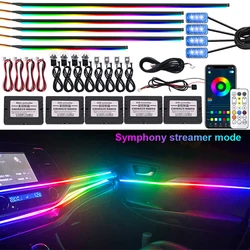 18 In 1 64 Color RGB Symphony Streamer Car Ambient Lights Interior LED Acrylic Strip Light Universal Atmosphere Lamp APP Remote