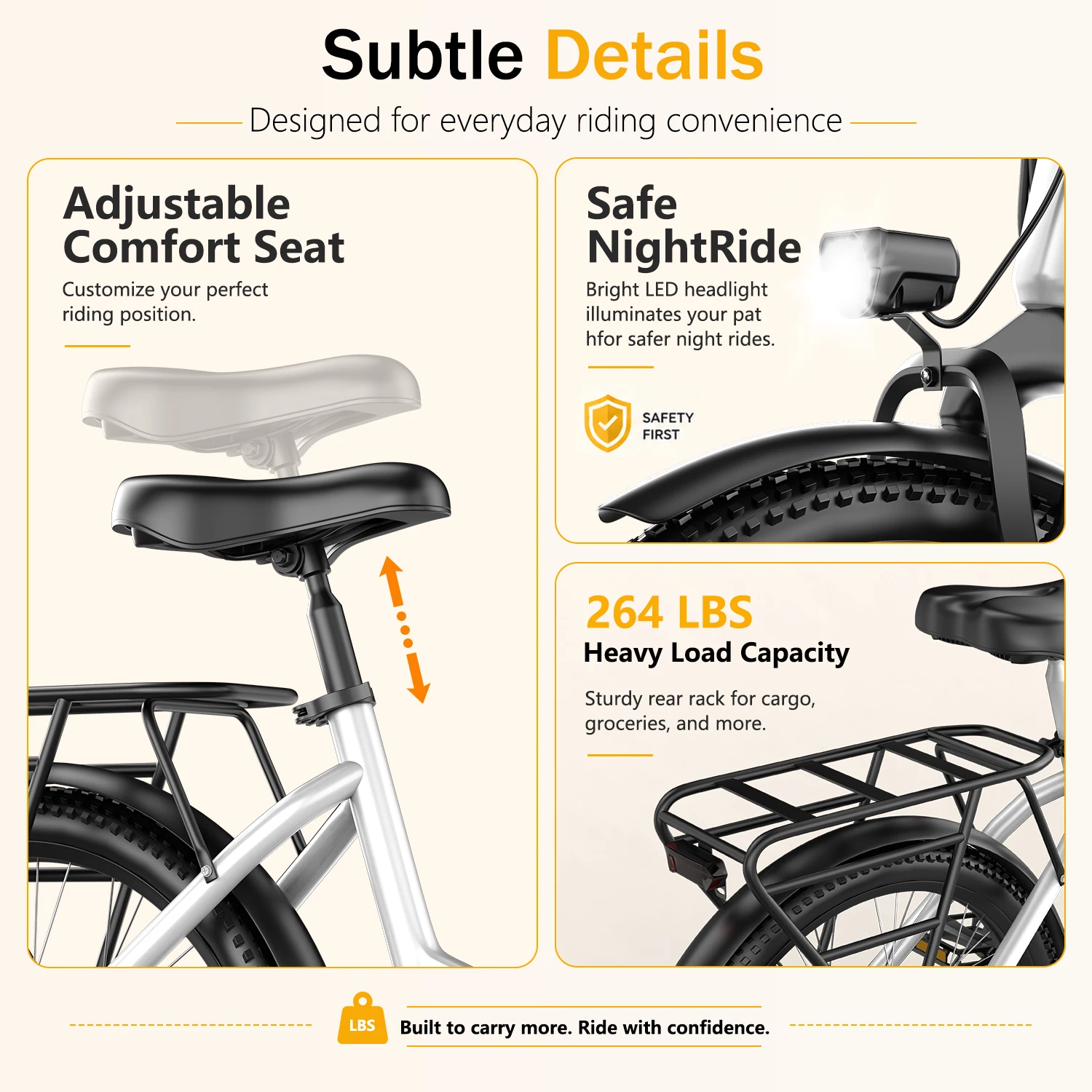 ASKGO Electric Bike for Adults, 1500W Peak Motor, 26" Tire Mountain Ebike with Basket, 48V 10AH Battery, 25MPH Max Speed, 50 Miles Range, Dual Disc Brakes, 7 Speed Gearshift, UL2849 Certified image 6