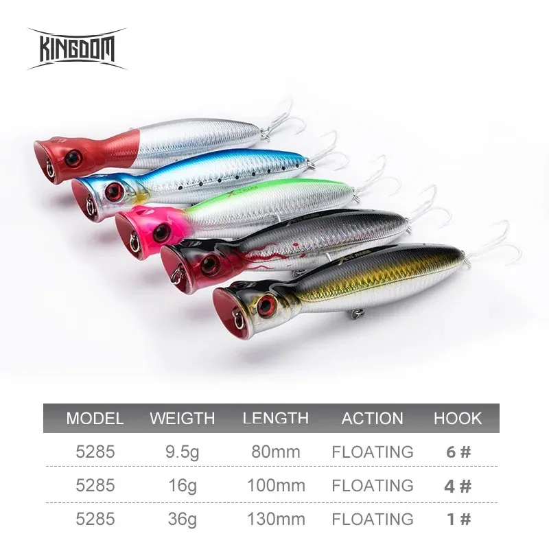 Kingdom TopWater Popper Professional Fishing Lures Hard Artificial  Baits 8cm 10cm 13cm Floating Wobblers Fishing Tackle Baits