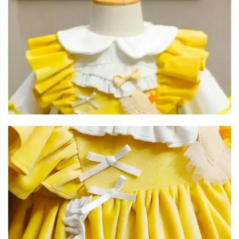 2025 Princess Lolita Dress for Girls Yellow Duck Layered Dresses for Kids Spanish Velvet Winter Autumn Children Infant Vestidos