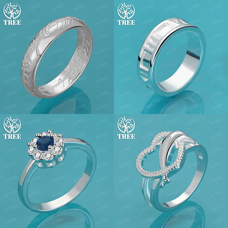 

Luxury 925 Sterling Silver Heart Shaped Dolphin Roman Numerals Engraved Letter Round Ring Women Wedding Party Zircon Jewelry