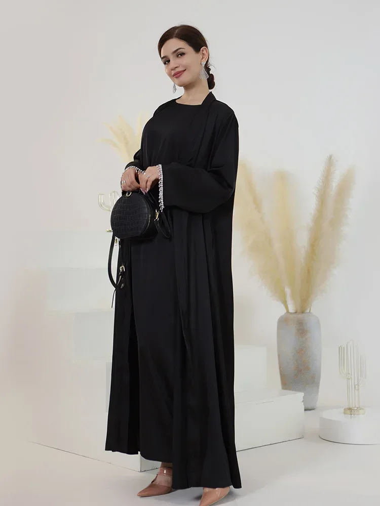 Muslim Set Elegant Abaya African Black Dress With Buttons Dubai Long Woman Evening Robe Kaftan Moroccan Wedding Caftan Ramadan