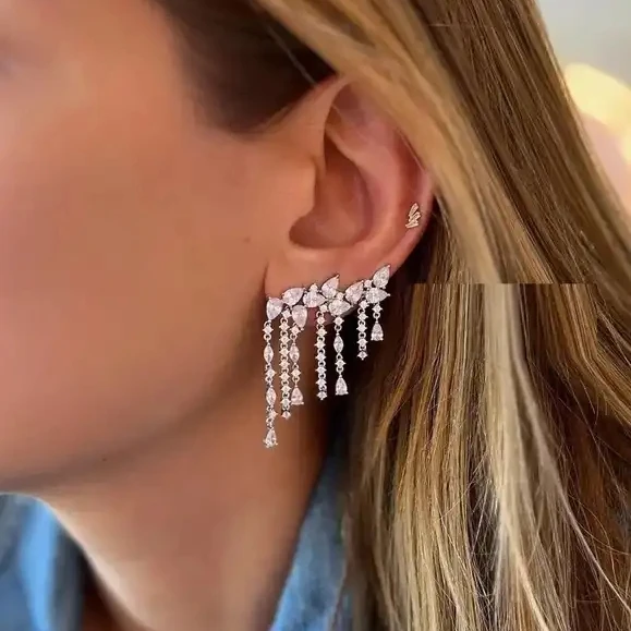2025 Wysokiej jakości duży wiszący kolczyk Tear Water Drop Zirconia Multi Long Chain CZ Kolczyk Kobiety Biżuteria ślubna