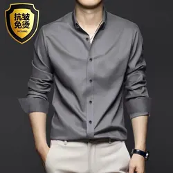 5XL men's shirt formal long sleeve bamboo fiber high quality fashion non-ironing business casual plus size breathable