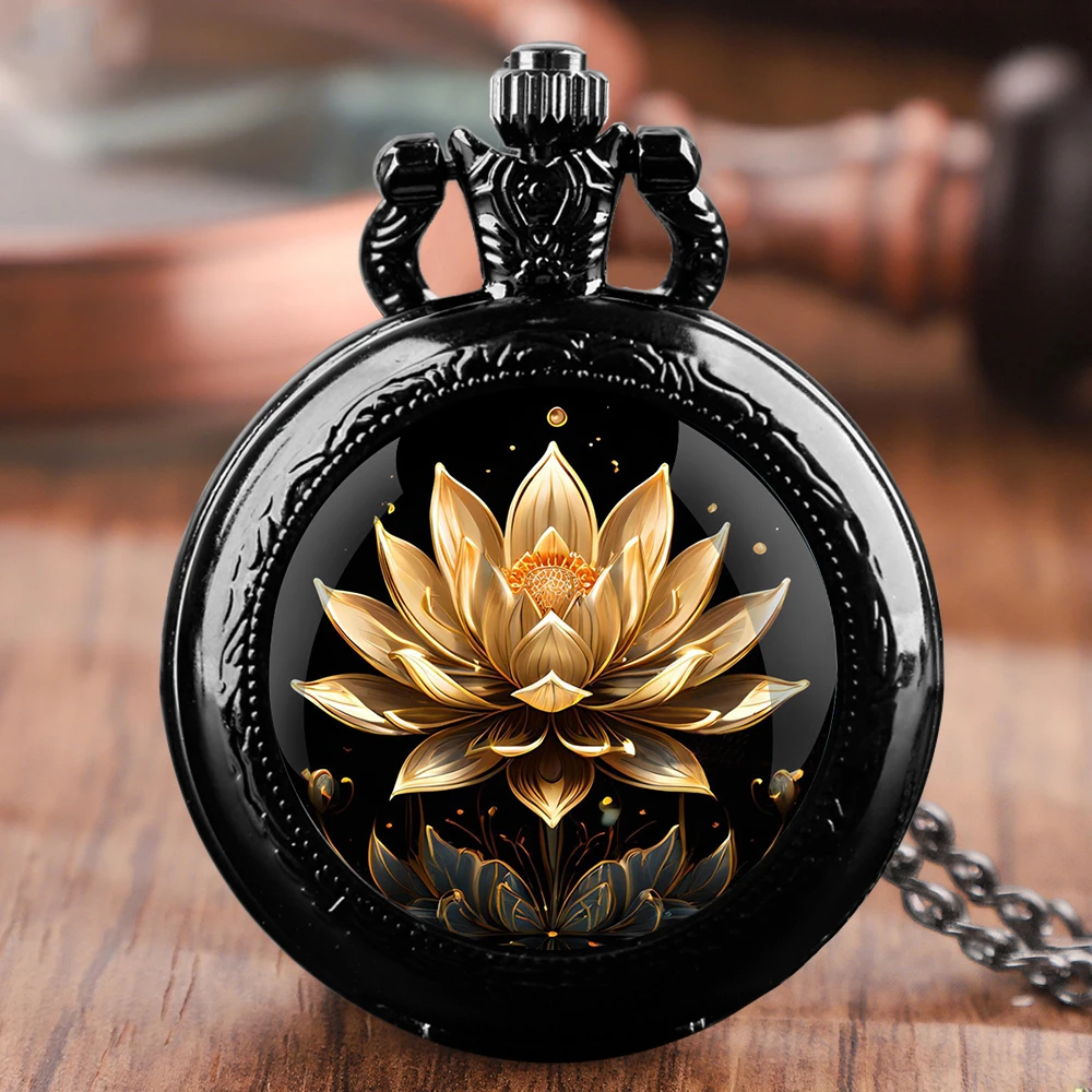 ヴィンテージ蓮曼荼羅デザインクォーツ懐中時計ネックレスペンダント男性、女性、子供への理想的なギフト、誕生日プレゼント