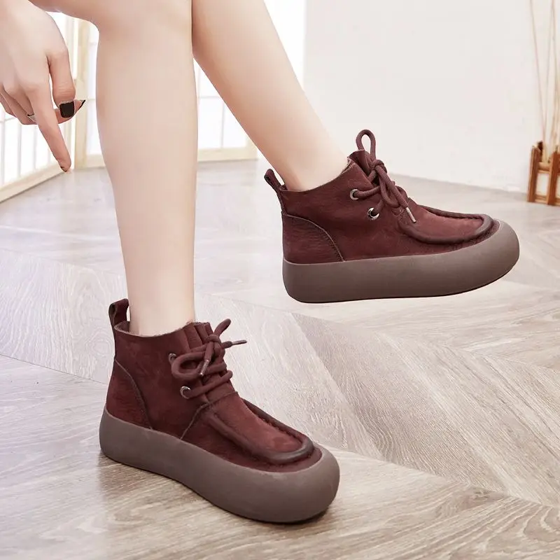 4.5cm Retro Cow Suede Genuine Leather Women Loafer Platform Wedge Ankle Booties British Spring Autumn Designer Authentic Shoes