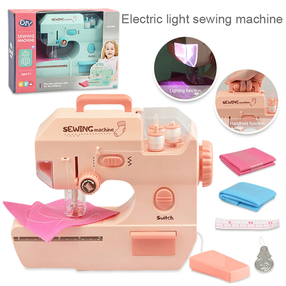 Bambini elettrico LED macchina da cucire giocattolo finta gioca fai da te manuale giocattolo educativo giocattoli per le pulizie giocattoli per le pulizie regalo per bambini