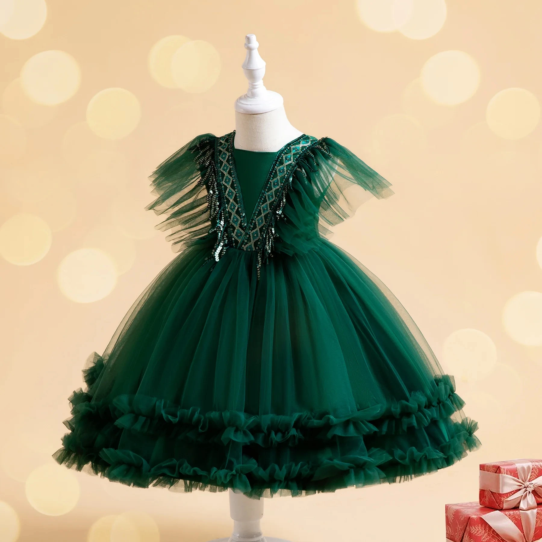 2024 neue Pailletten Weihnachten Baby Mädchen Kleid Infant1. Geburtstags feier Hochzeit Abschluss ball Kinder Kleider für Mädchen Spitze Blume Prinzessin Kleid