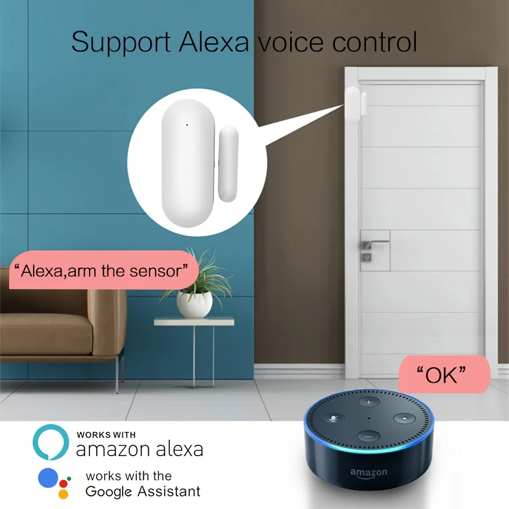 Tuya-Sensor de puerta y ventana WiFi, Detector de puerta inalámbrico, alarmas, aplicación remota Smart Life, Control, funciona con Alexa, Google Home, hogar inteligente